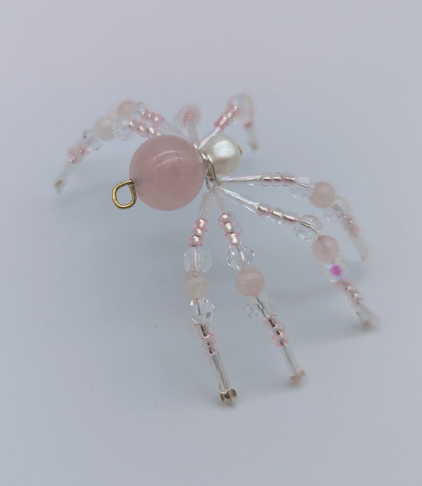 Christmas Spider Pink Rose Quartz & Pearl